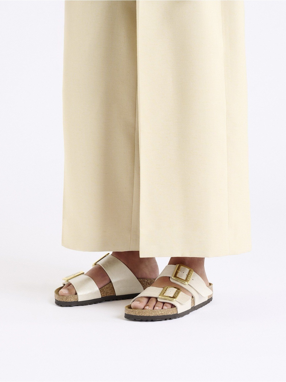 Birkenstock Graceful Pearl White Sydney Cushion Buckle Sandal with Gold Buckles - Picture 6 of 14